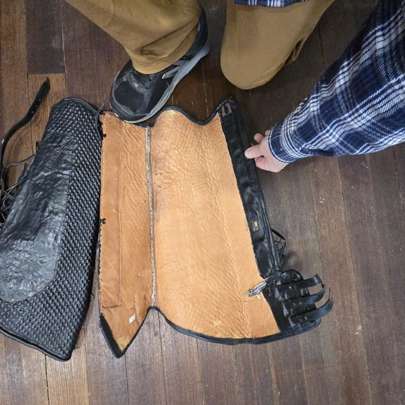 Antique Tooled Leather Gaiters with Fringe – Western Equestrian Costume Cosplay - Picture 3 of 8